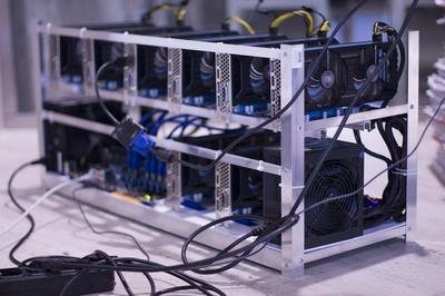 A bustling mining farm filled with high-tech equipment