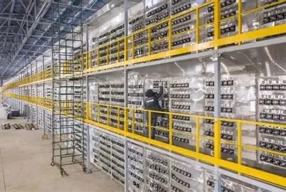 A sprawling cryptocurrency mining farm in Australia with rows of miner racks
