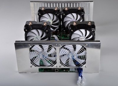 A high-efficiency mining rig in action, optimizing GPU hosting for secure asset management